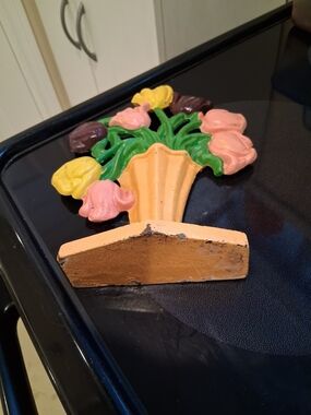 Decorative Cast Iron Flower Basket Doorstop - Multicolor